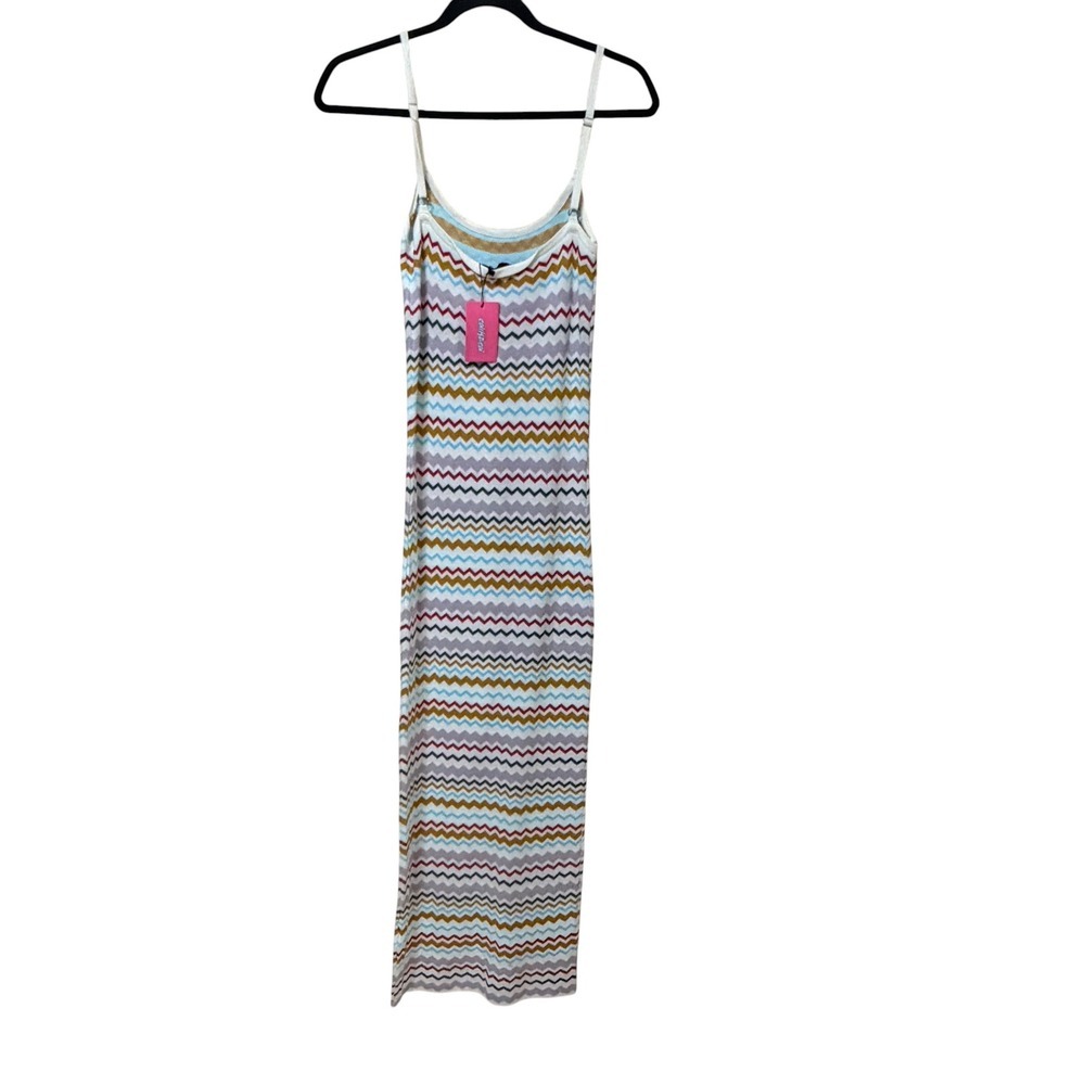 Edikted Women Multicolor Chevron Zig Zag Knit Maxi Dress Sleeveless Small NWT